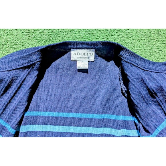 VTG Adolfo Navy Striped Lamb's Wool/Acrylic Cardigan Sweater Button-Up EUC - Picture 6 of 6